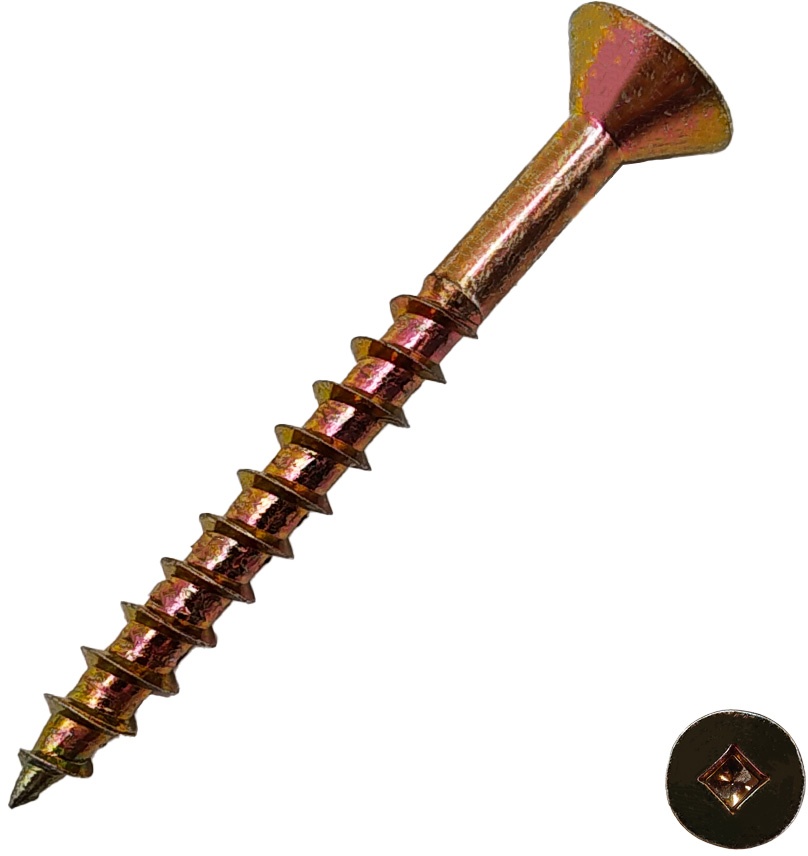 Yellow Zinc Coated Square Drive Countersunk Chipboard Screw
