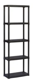 Plastic shelving unit with 5 shelves, 60 x 30 x 176 cm black